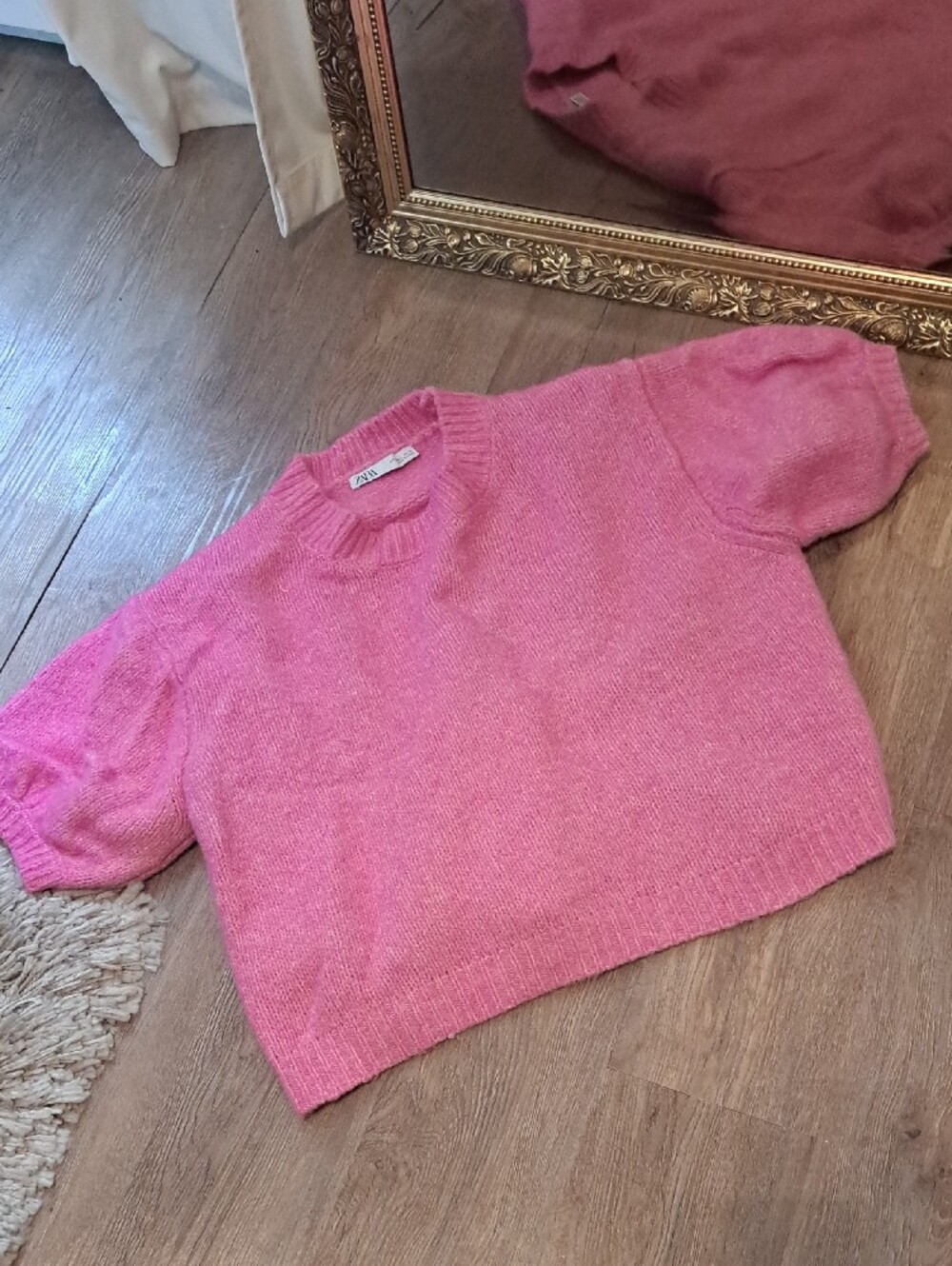 Zara Hot Pink Short Puff-Sleeve Wool Sweater - Picture 2 of 4